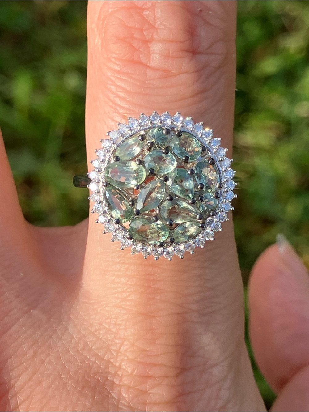 Green Sapphire Moissanite Sterling Silver Ring Size 9